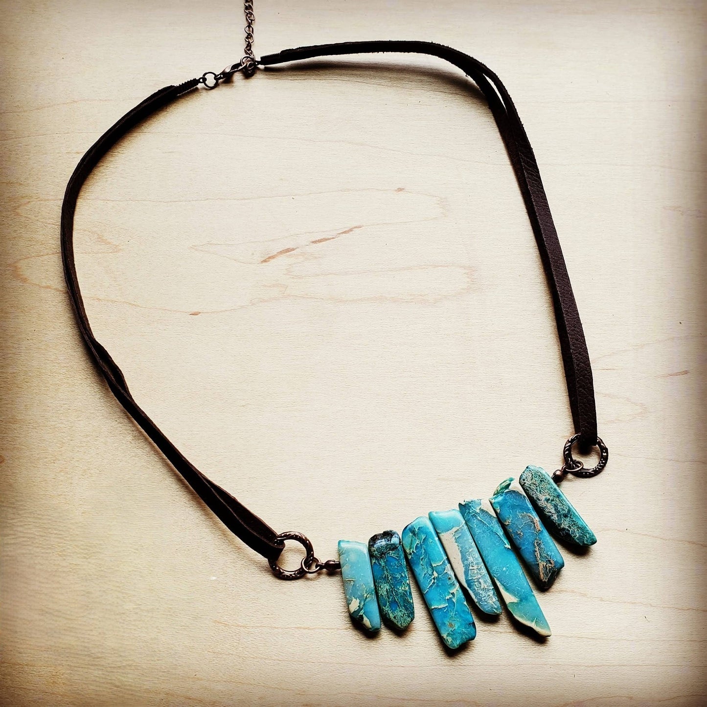 Turquoise colored Jasper Regalite Slab Necklace with Leather Closure
