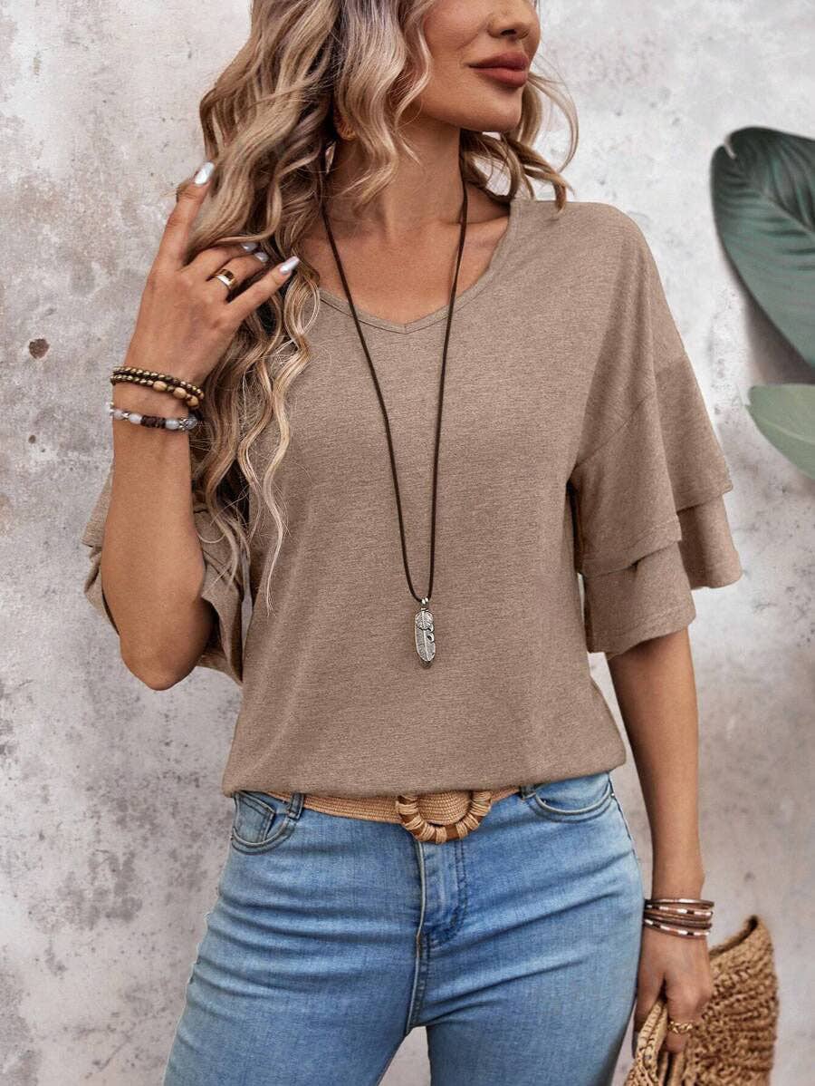 Stagecoach Favorite- Flutter Sleeve V Neck Summer Top