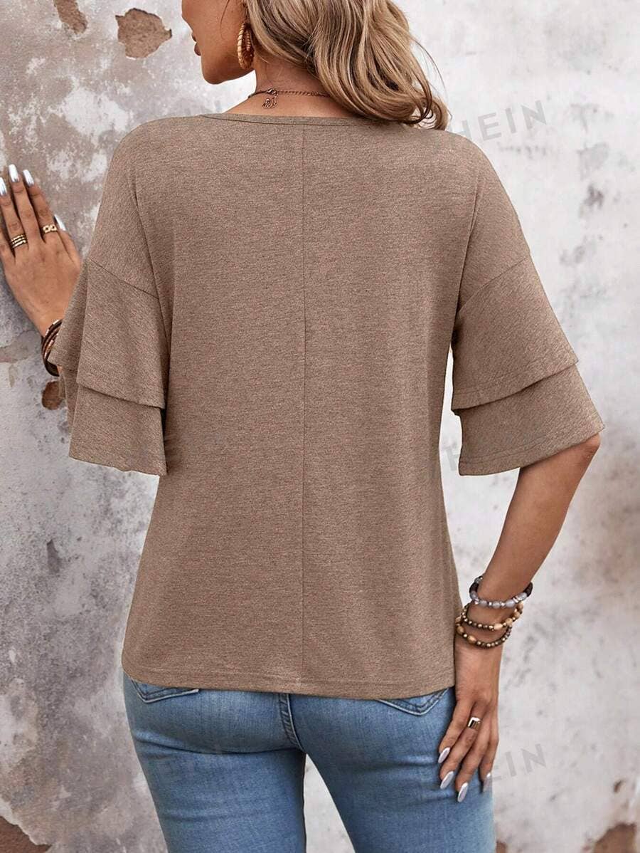 Stagecoach Favorite- Flutter Sleeve V Neck Summer Top