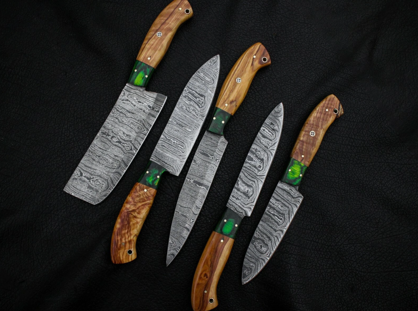 Handmade Damascus Steel Kitchen Chef Outdoor BBQ Knives.