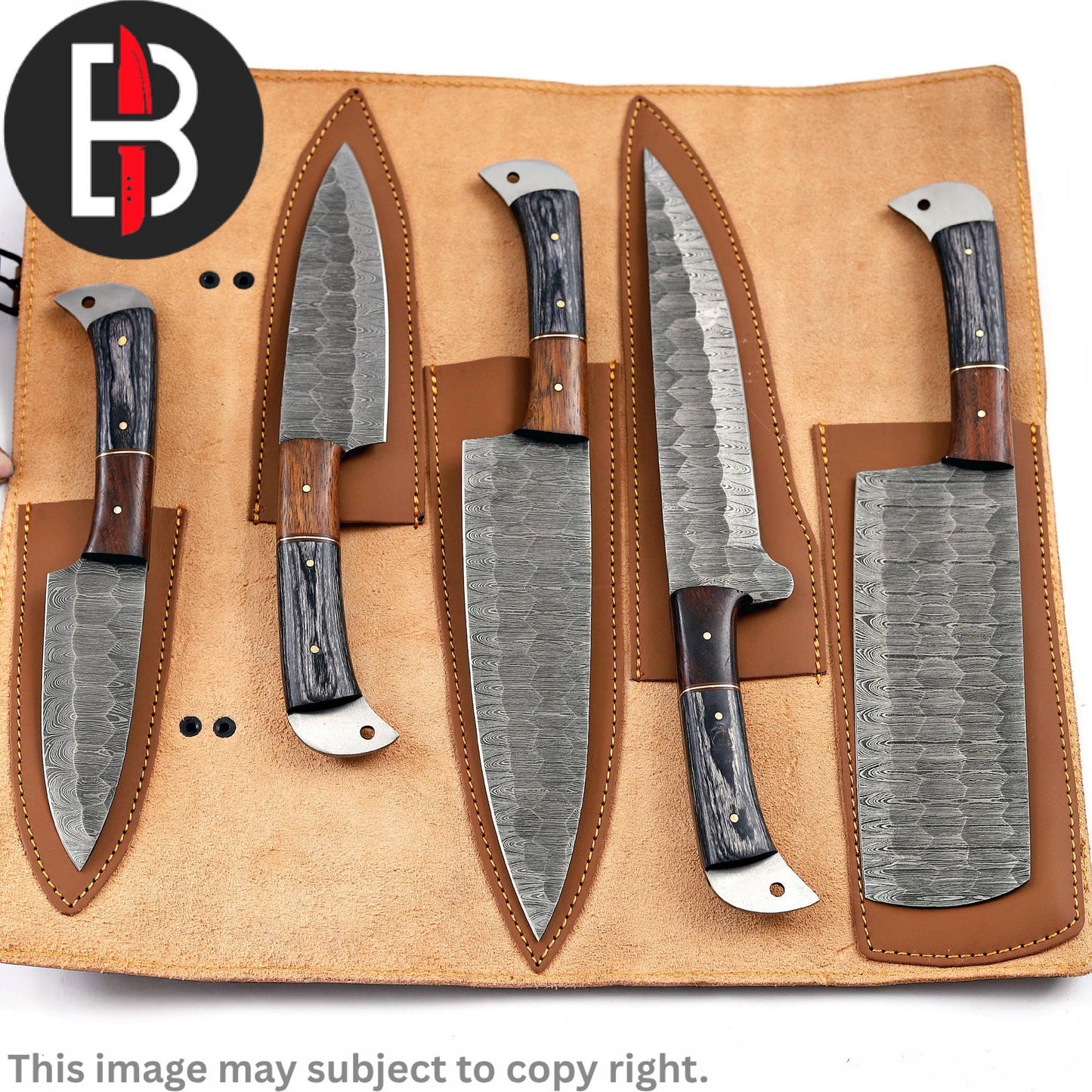 Damascus Steel Chef Set Handmade BBQ with Walnut wood handle
