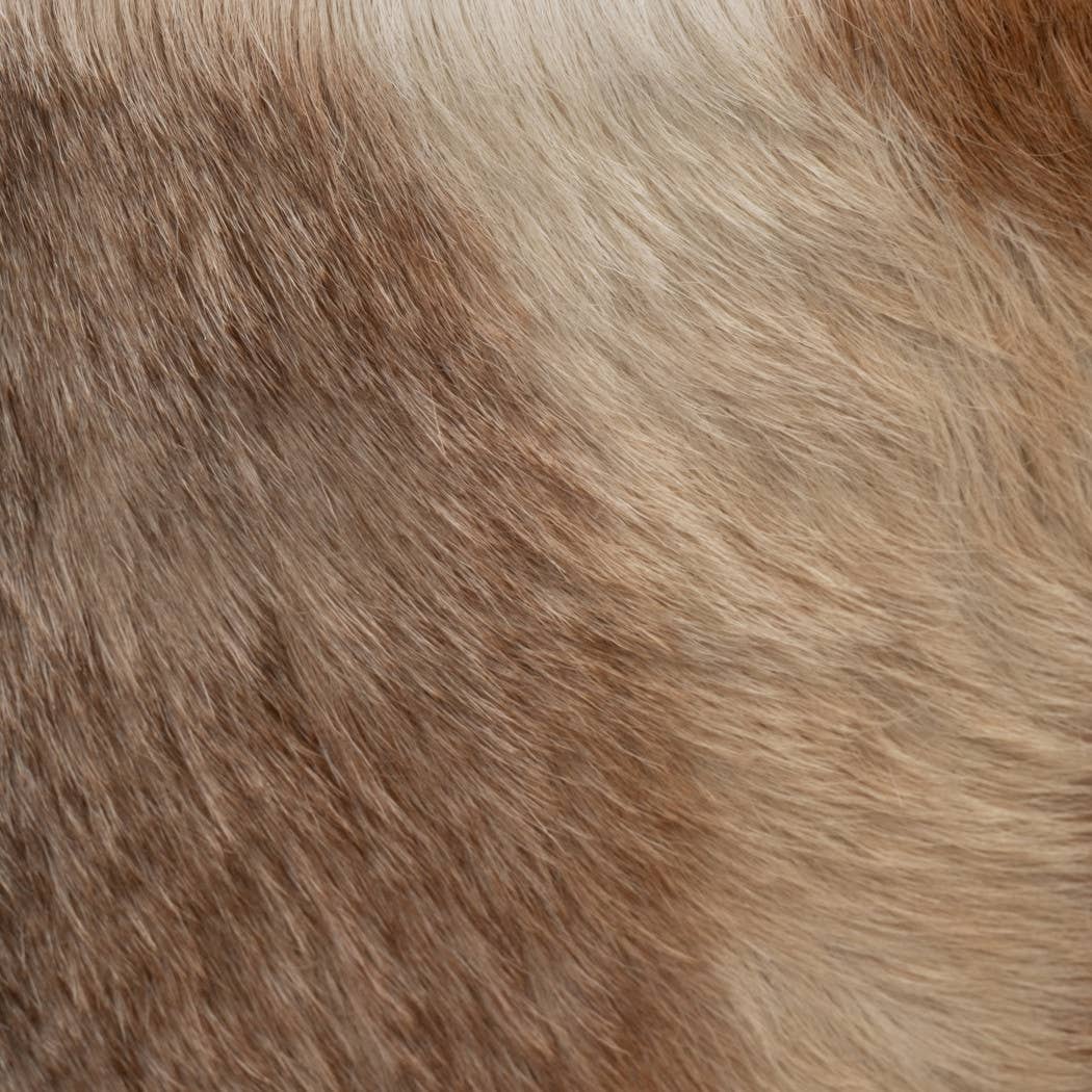Ottoman - Multicolor Wooden Round Patchwork Cowhide, 18 in.