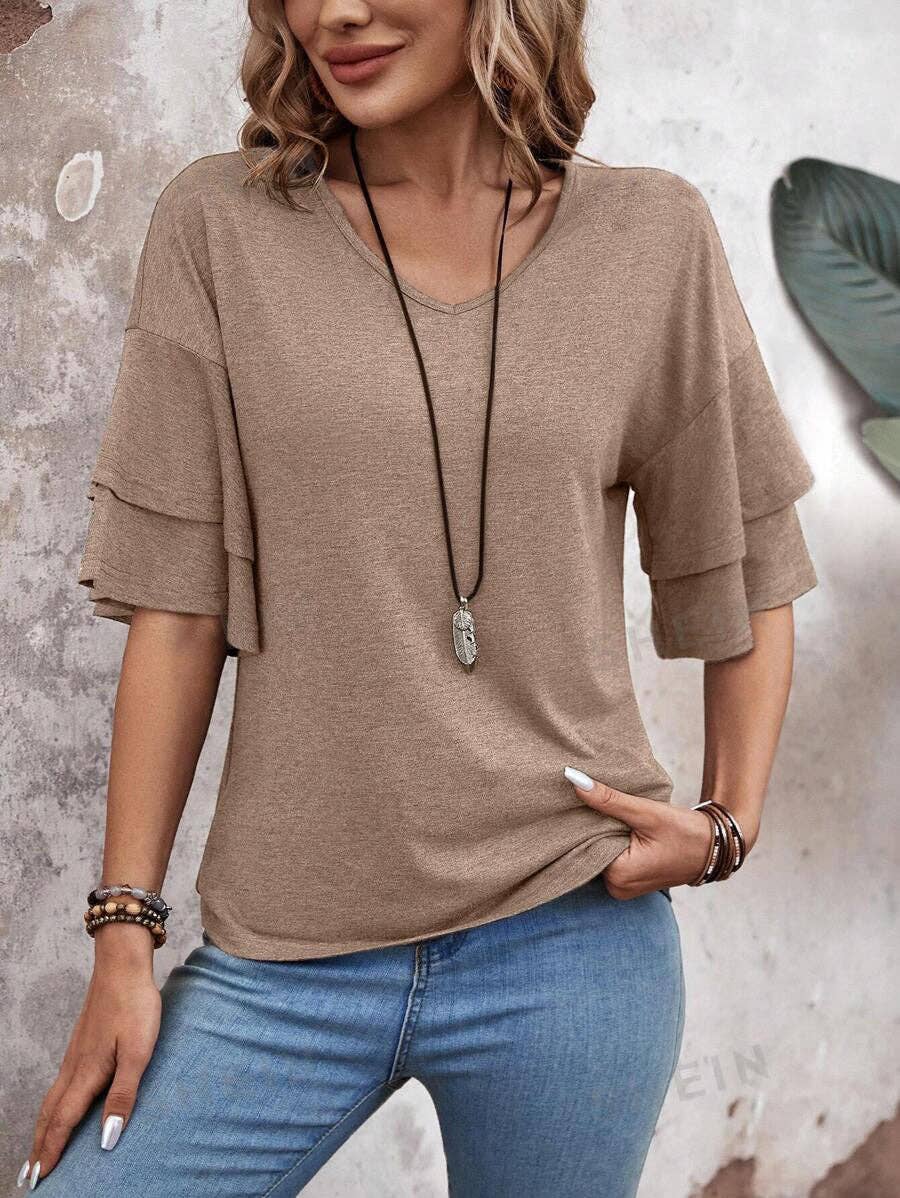Stagecoach Favorite- Flutter Sleeve V Neck Summer Top