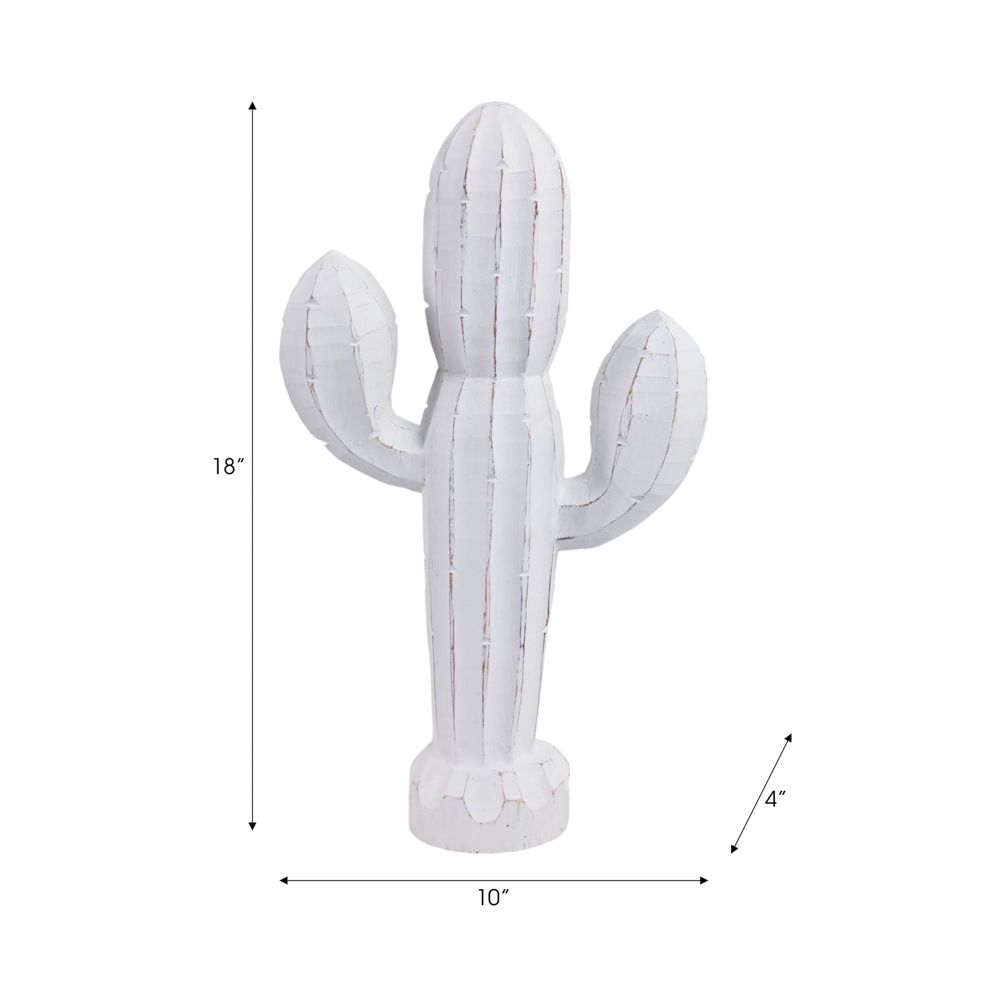 Wood Carved Cactus Decorative Figurine - White, 18 in.