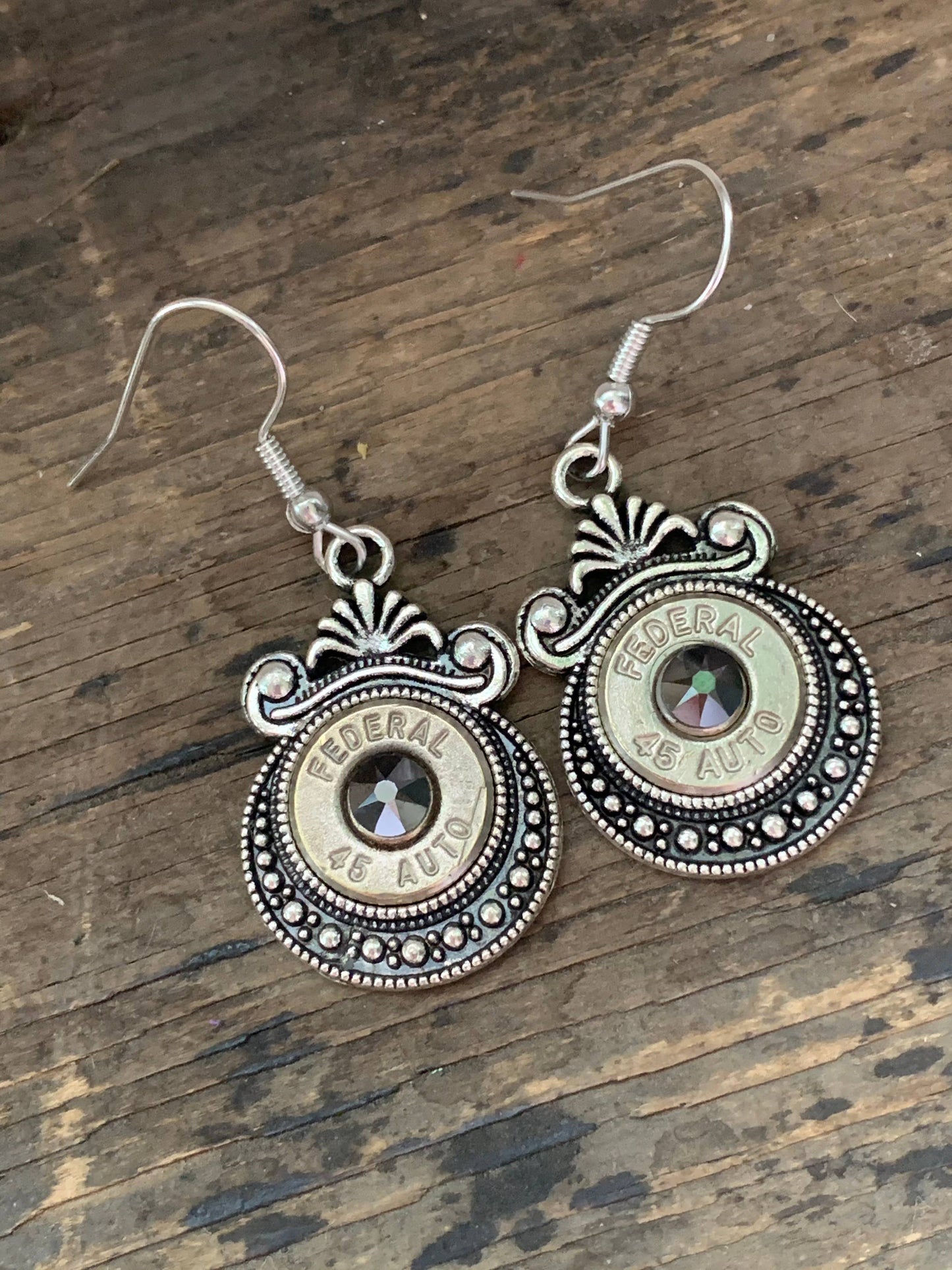 Silver Vintage Look 45 Auto Bullet Earrings