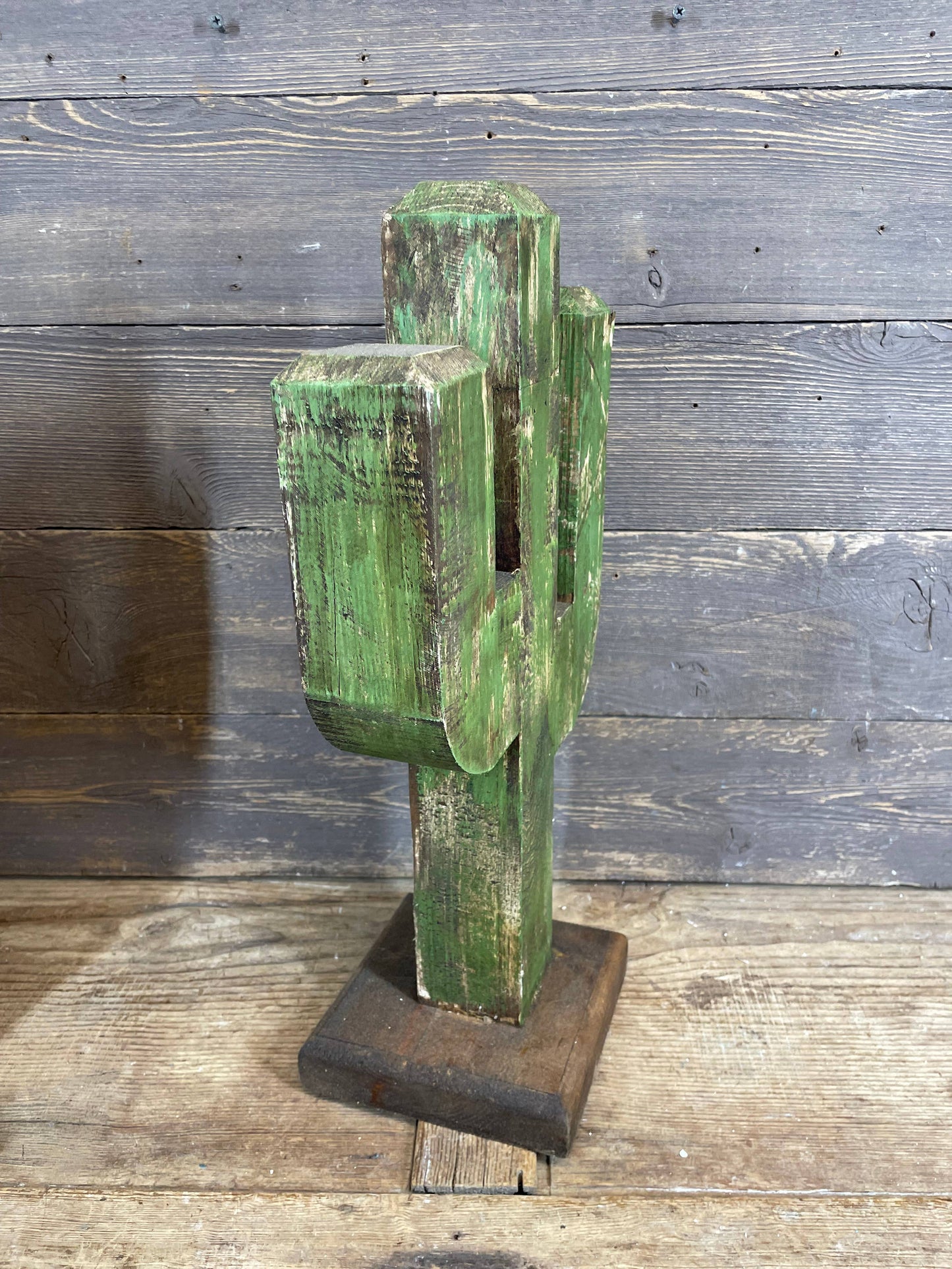 Standing Wood Cactus hand painted