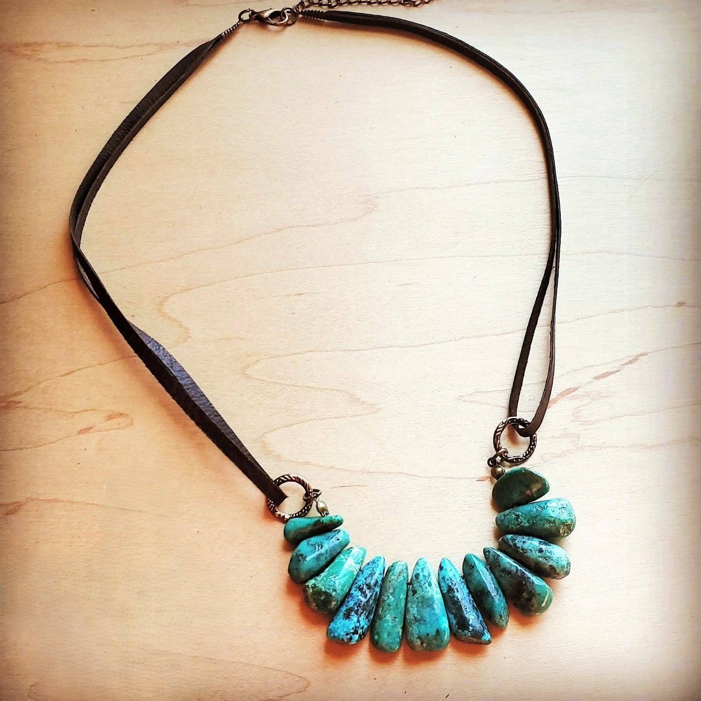 Natural Turquoise with Leather Cord Necklace