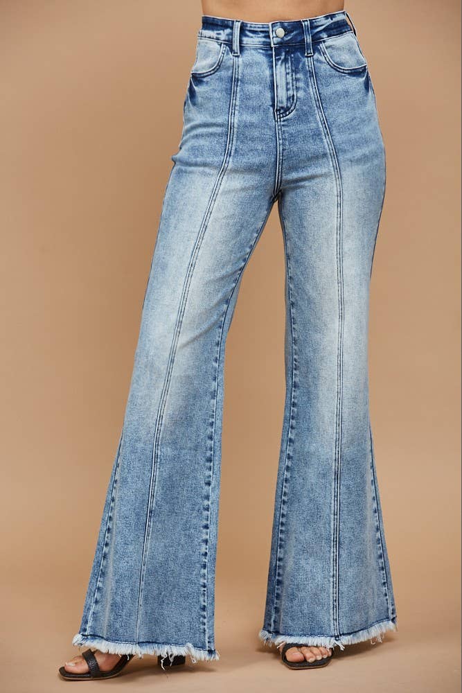 WIDE LEG PALAZZO FIT JEANS WITH STRETCH ACID WASH