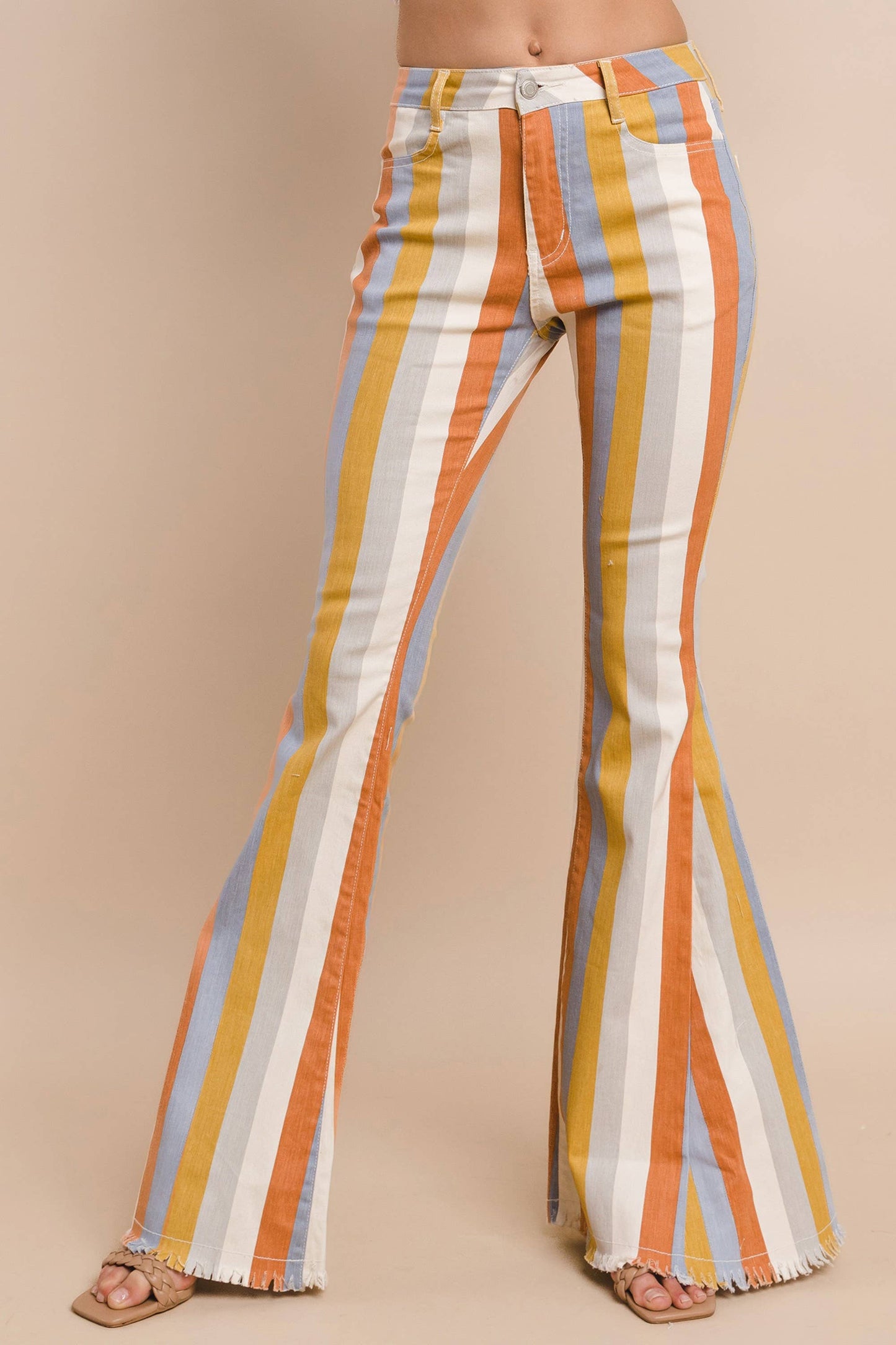 DARK MULTI STRIPE DENIM BELL BOTTOM JEANS