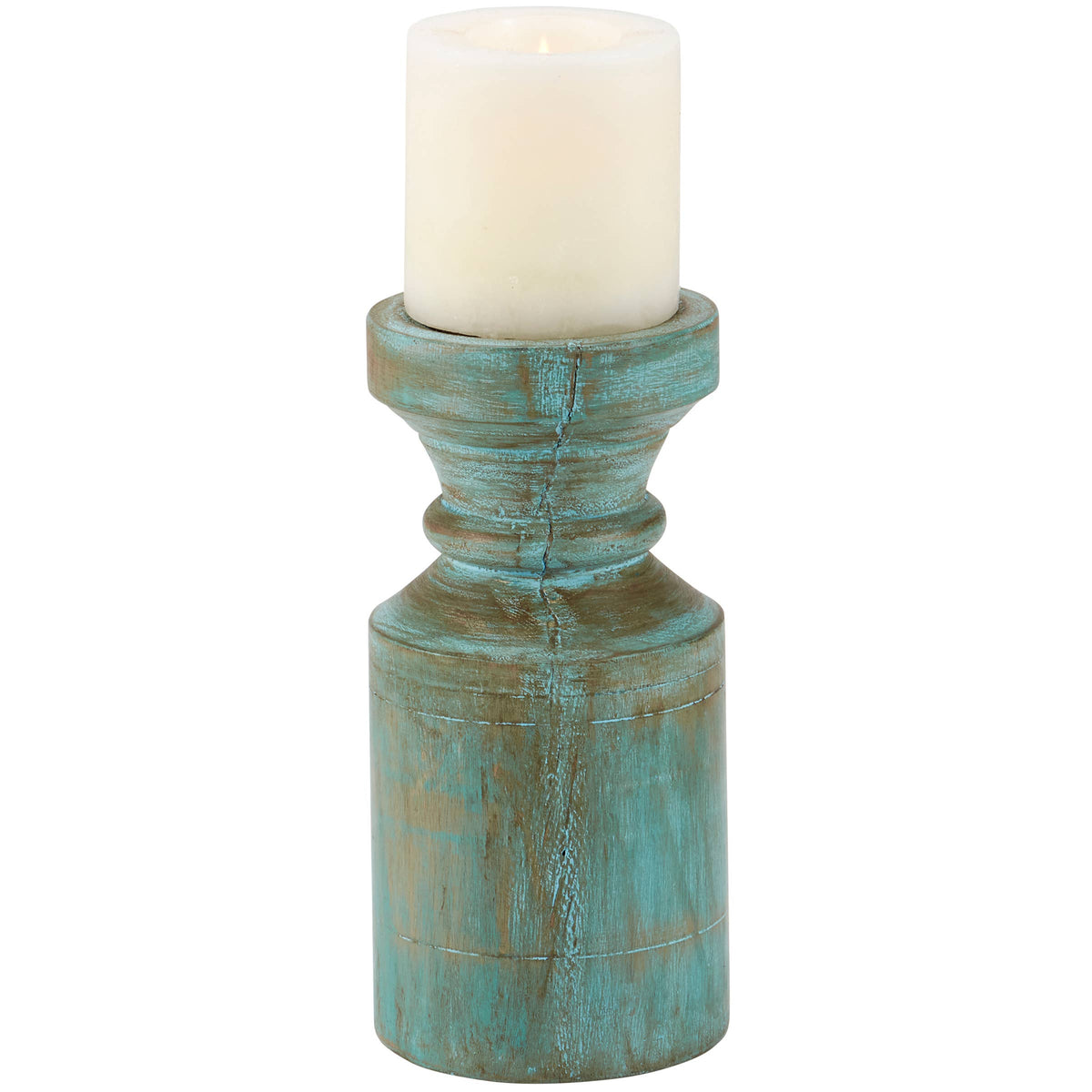 Distressed Blue Candle Holder