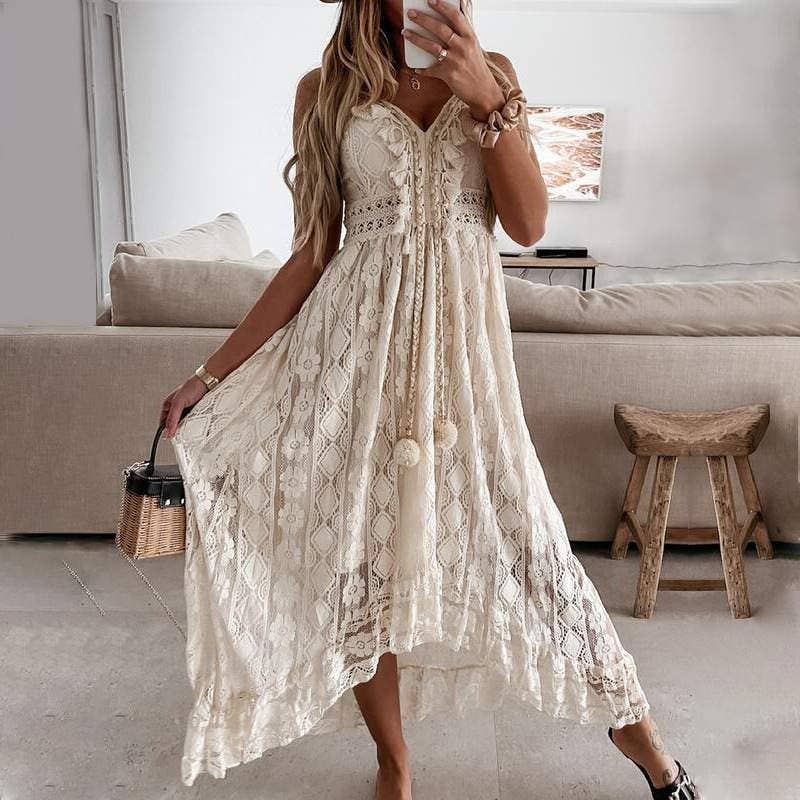 Spring lace sling large swing solid color dress