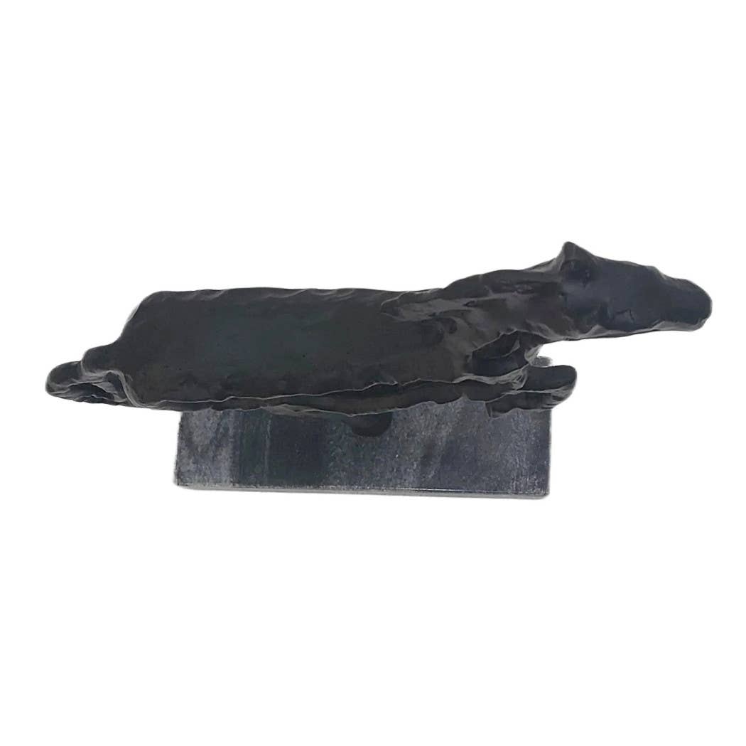 Black Metal Stone Galloping Horse on marble Base, 14 in