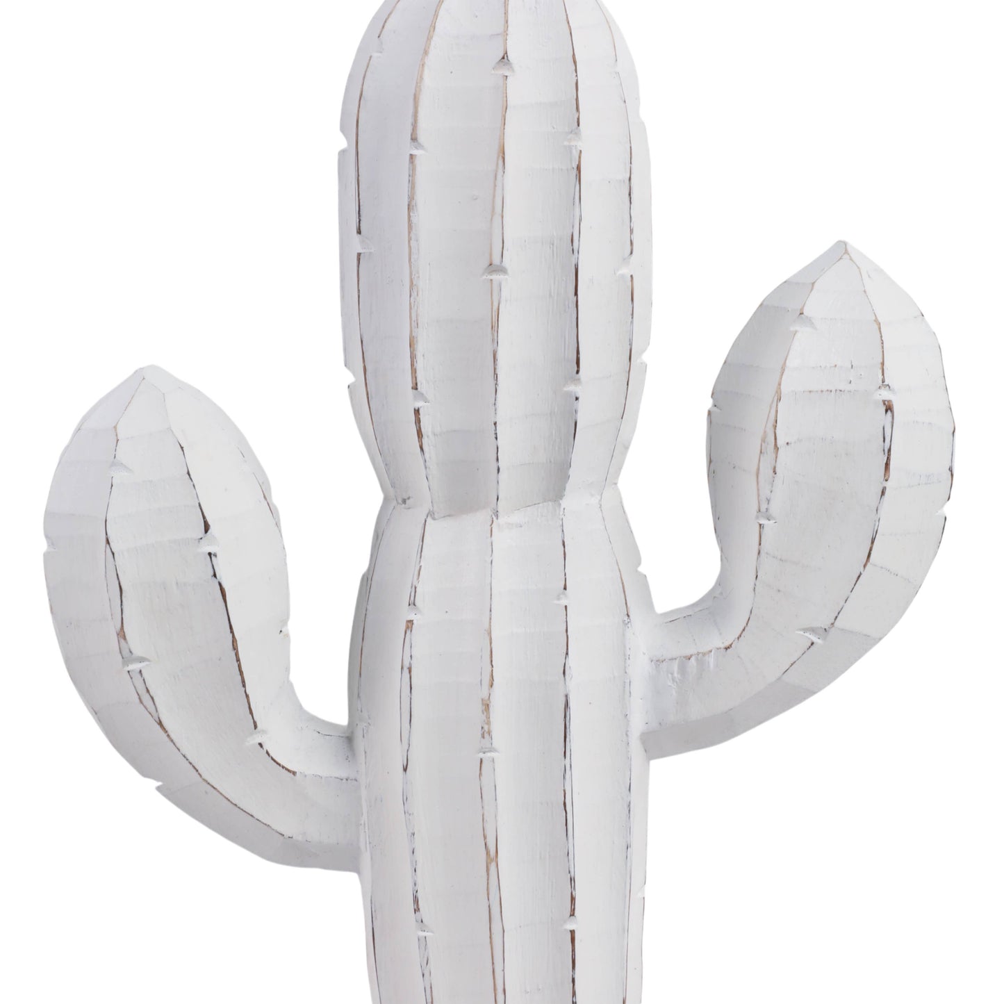 Wood Carved Cactus Decorative Figurine - White, 18 in.