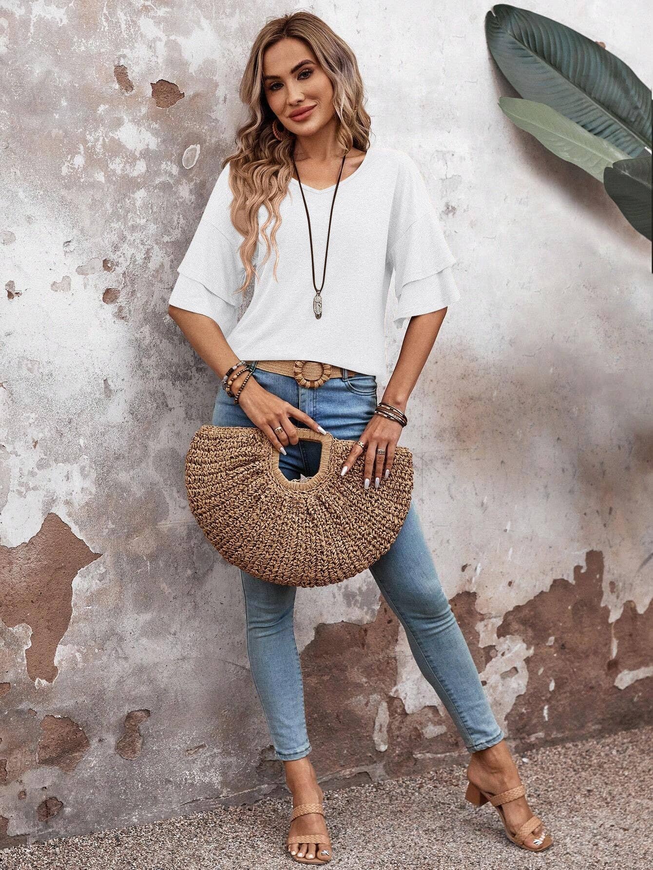 Stagecoach Favorite- Flutter Sleeve V Neck Summer Top