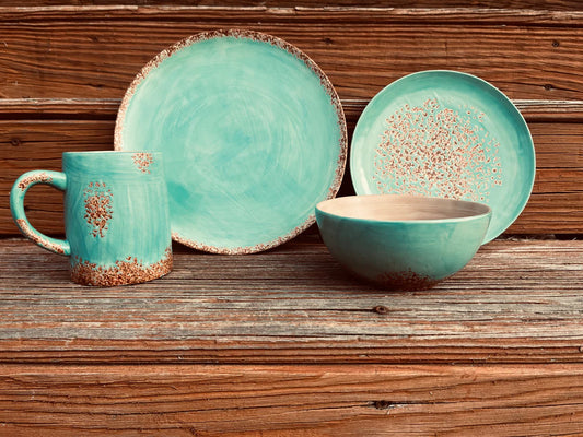 Old West Collection Turquoise Patina Dinner set.