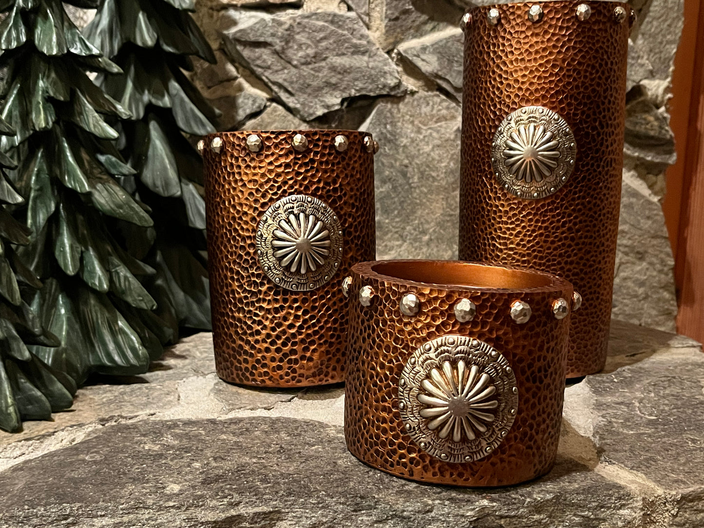 Copper candle pillar set