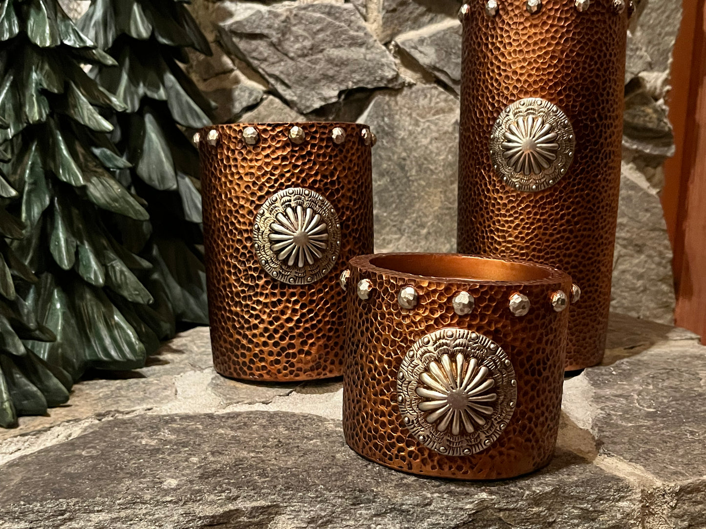 Copper candle pillar set