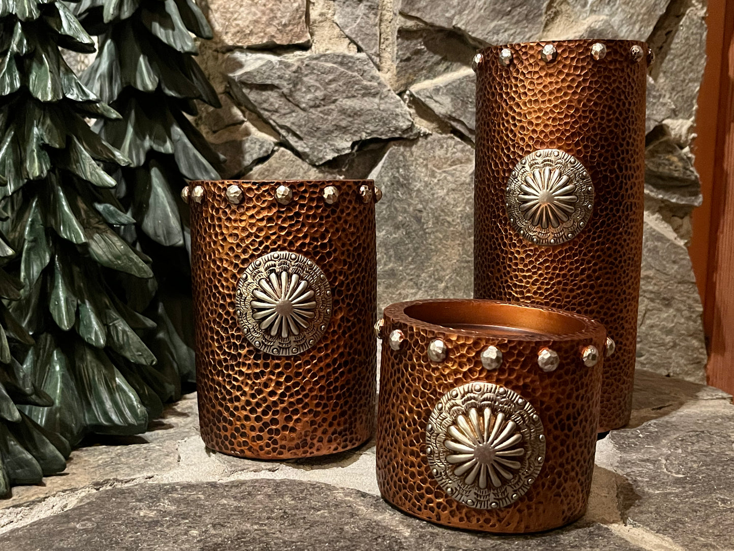 Copper candle pillar set