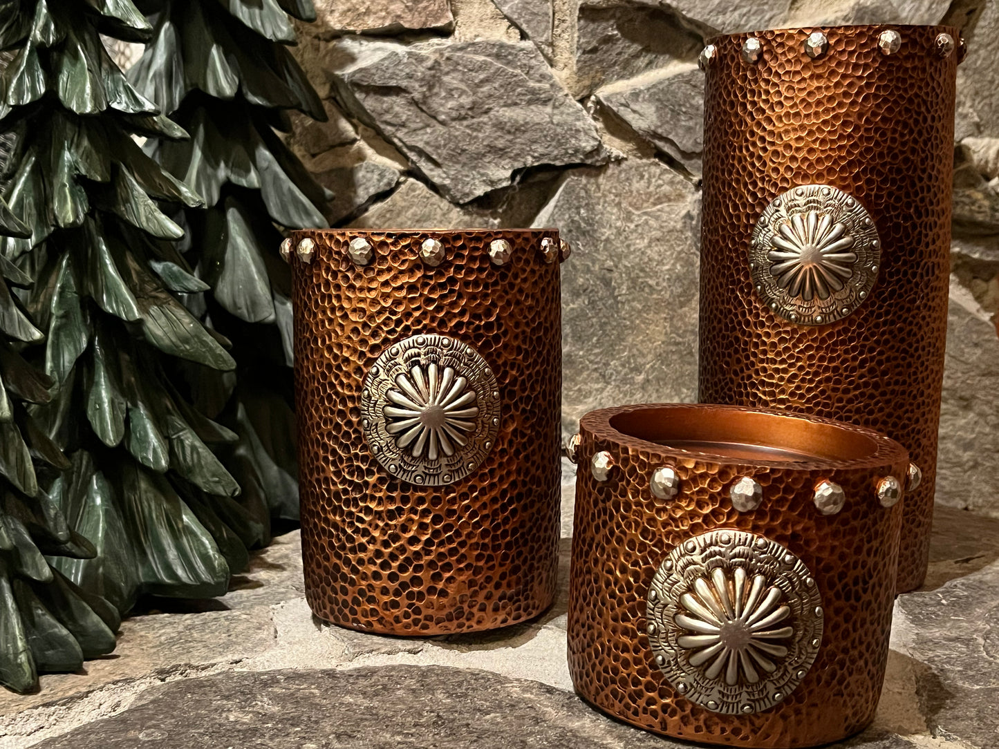 Copper candle pillar set