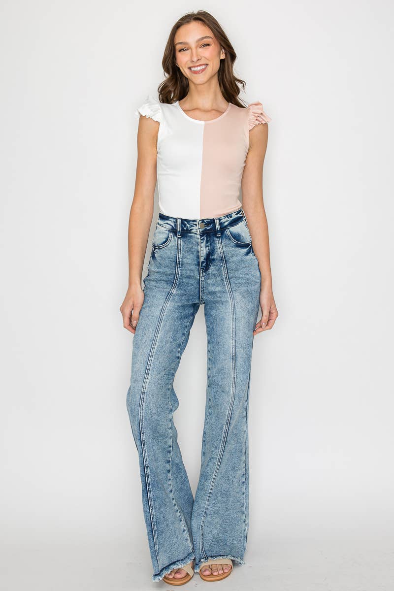 WIDE LEG PALAZZO FIT JEANS WITH STRETCH ACID WASH