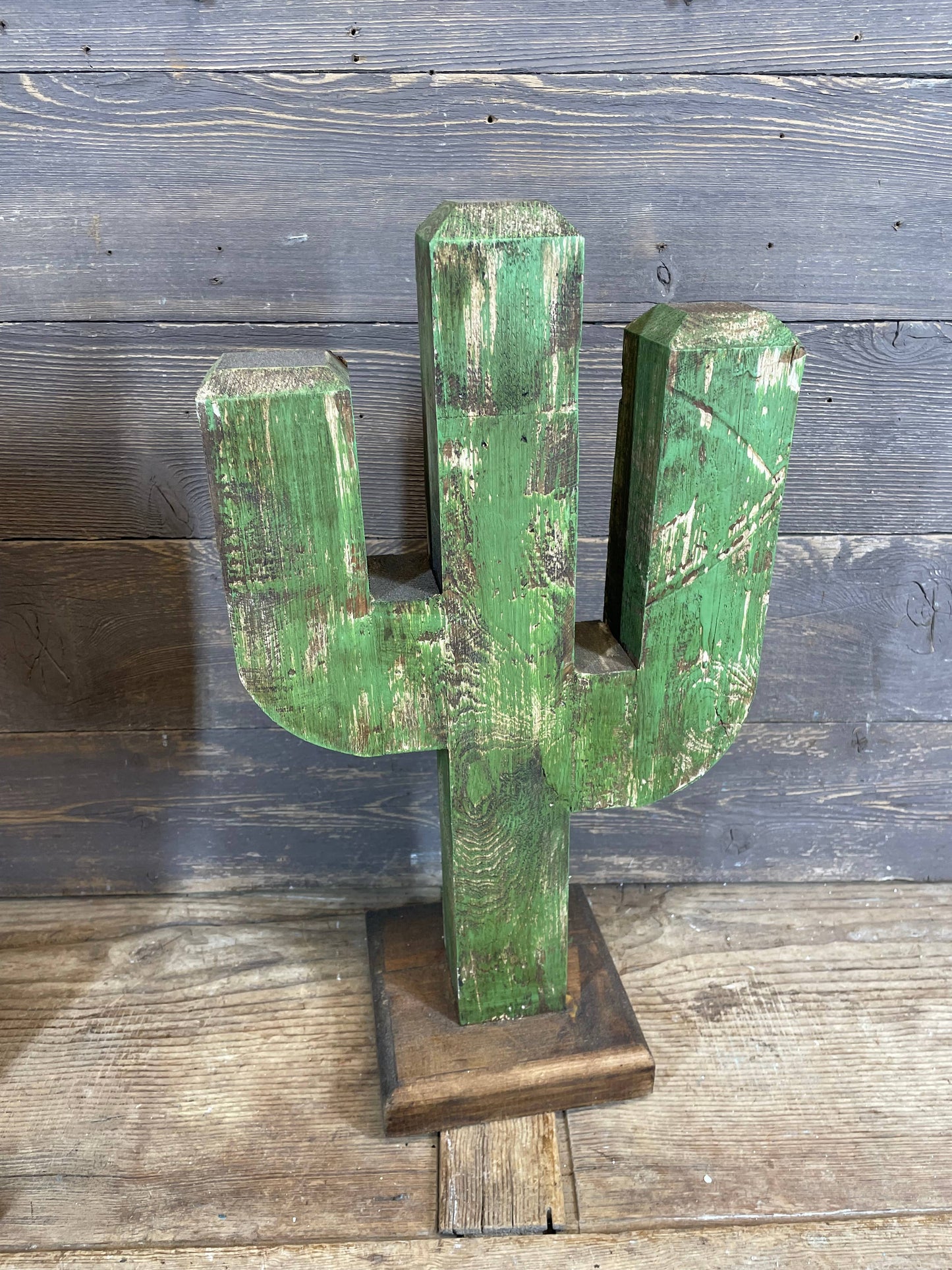 Standing Wood Cactus hand painted