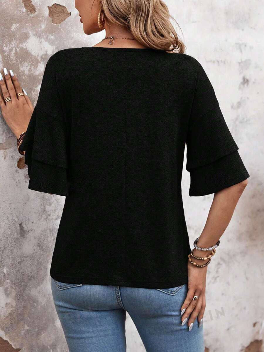 Stagecoach Favorite- Flutter Sleeve V Neck Summer Top