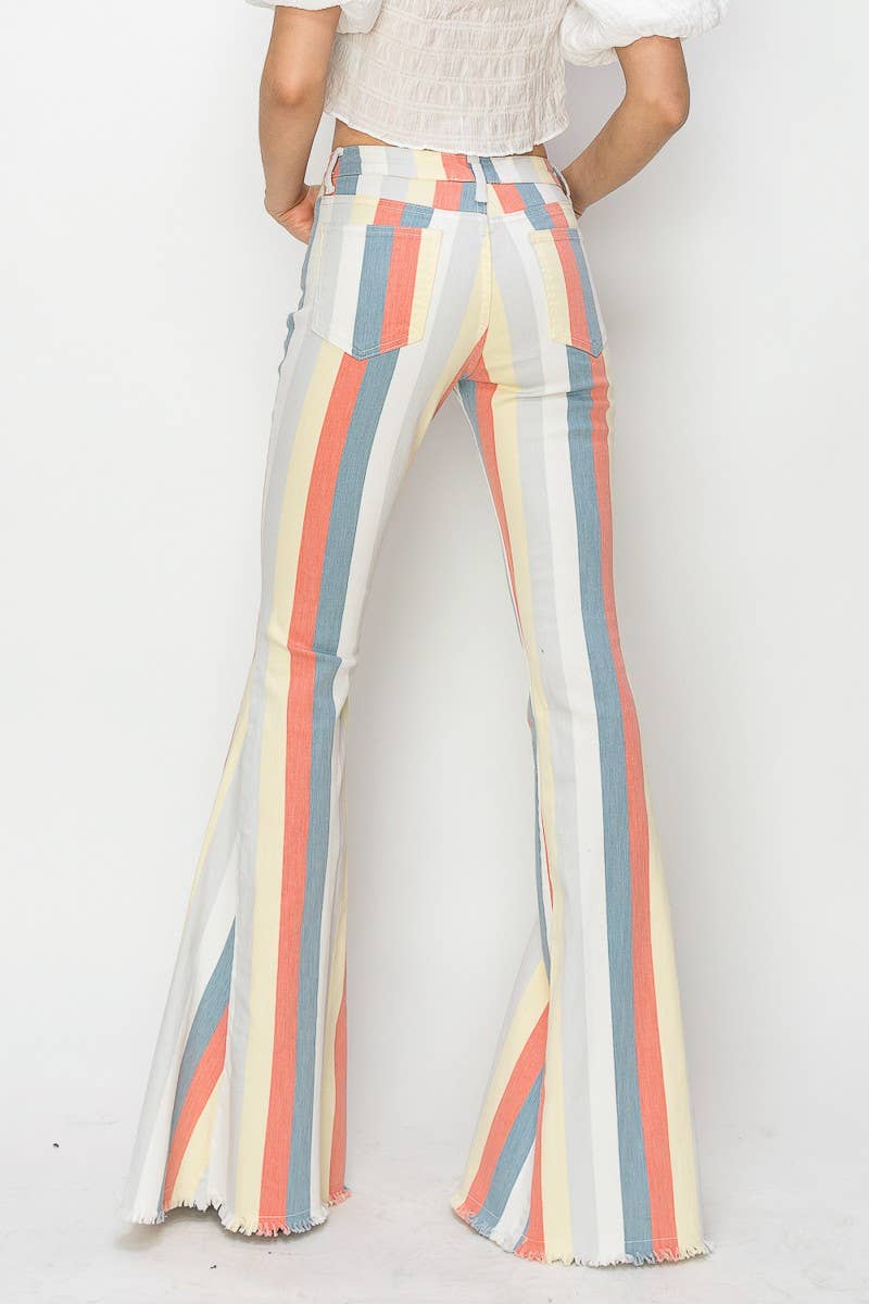 MULTI STRIPE DENIM BELLBOTTOM JEANS