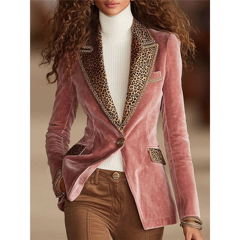 Women's Long Sleeve Baby Pink Lace Velvet Jacket