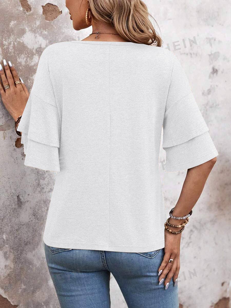 Stagecoach Favorite- Flutter Sleeve V Neck Summer Top