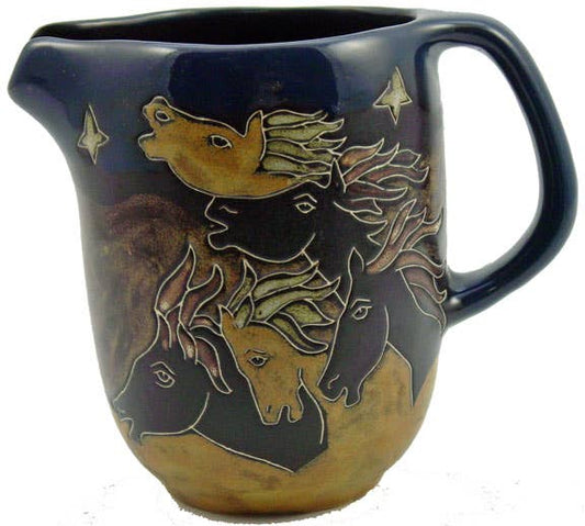 Running Horses 48 oz handmade water pitcher