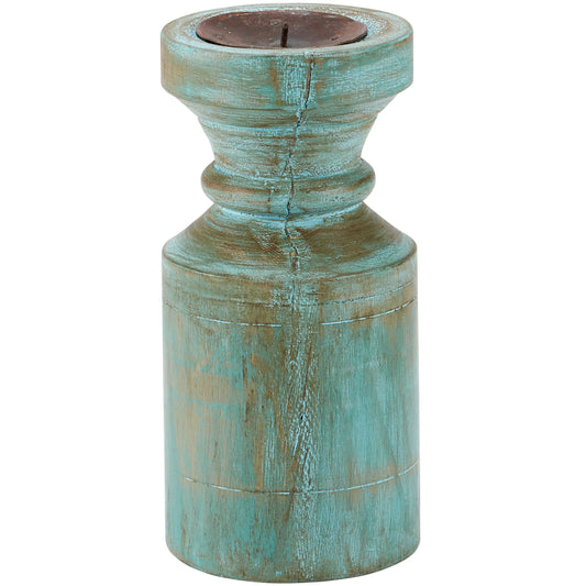 Distressed Blue Candle Holder