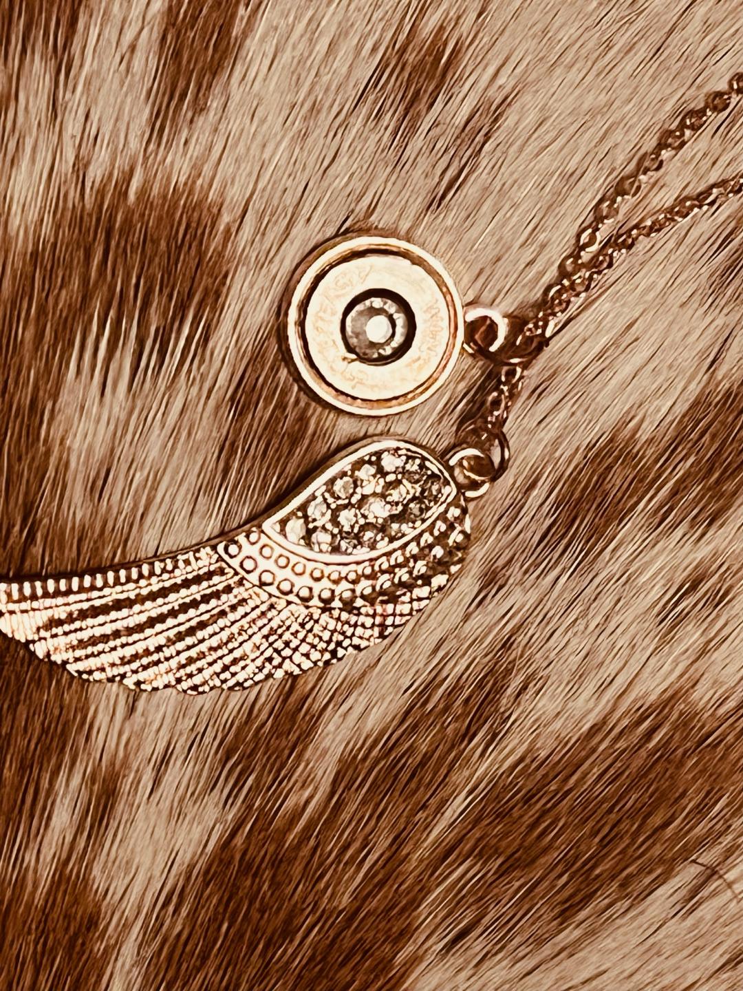Rose Gold Feather and Bullet shell necklace
