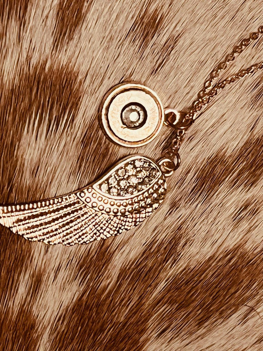 Rose Gold Feather and Bullet shell necklace