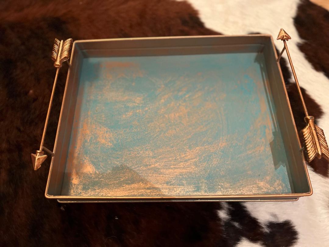 Brushed Gold and Teal arrow serving tray