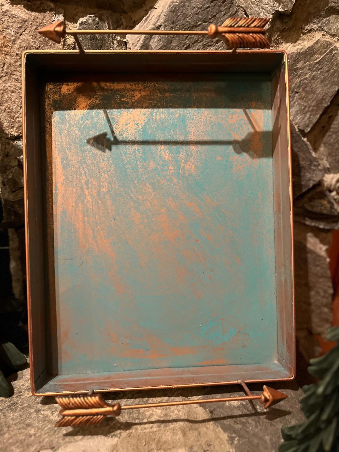 Brushed Gold and Teal arrow serving tray