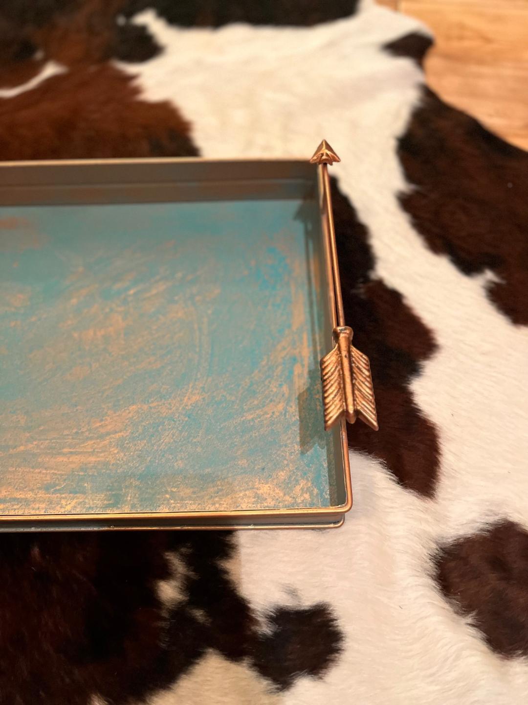 Brushed Gold and Teal arrow serving tray
