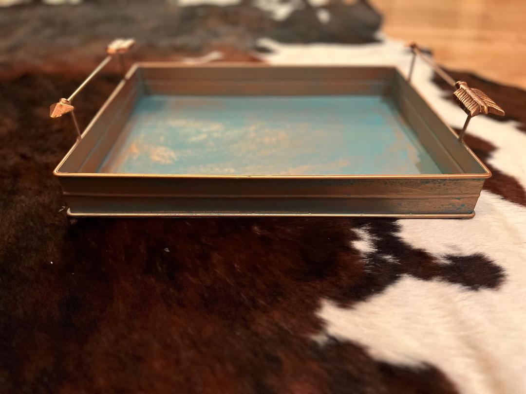 Brushed Gold and Teal arrow serving tray