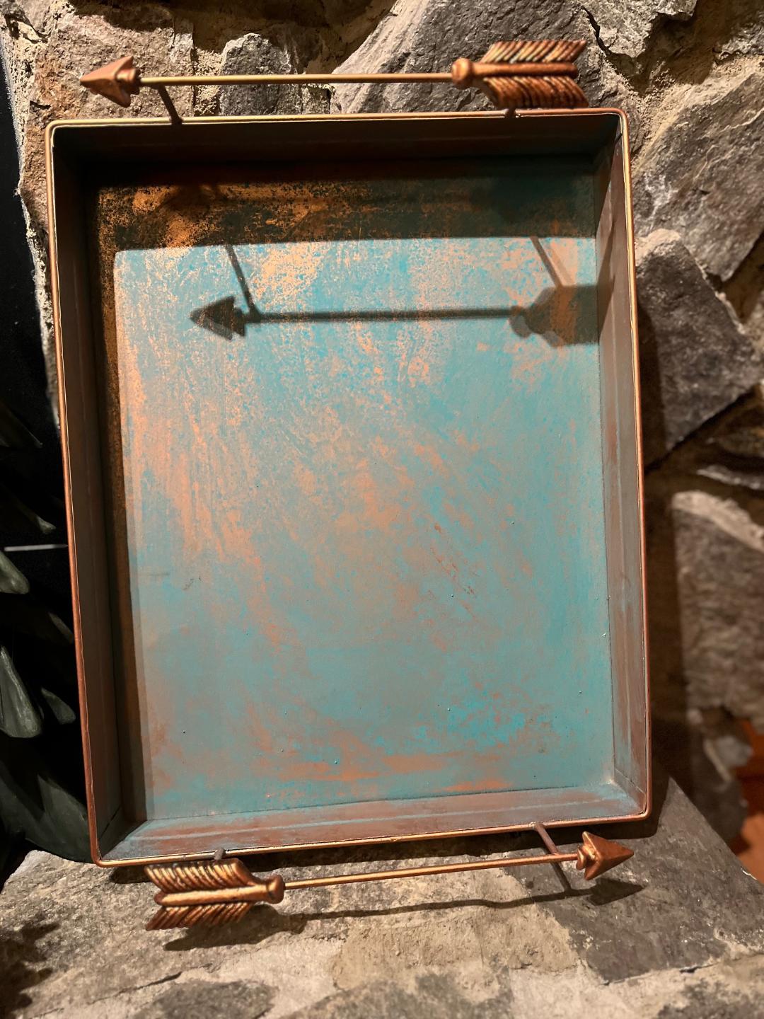 Brushed Gold and Teal arrow serving tray