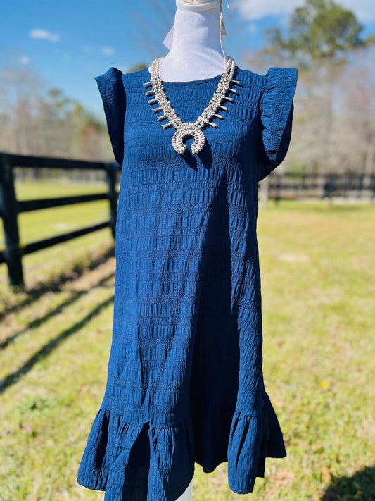 Blue Ruffle Sleeve Dress