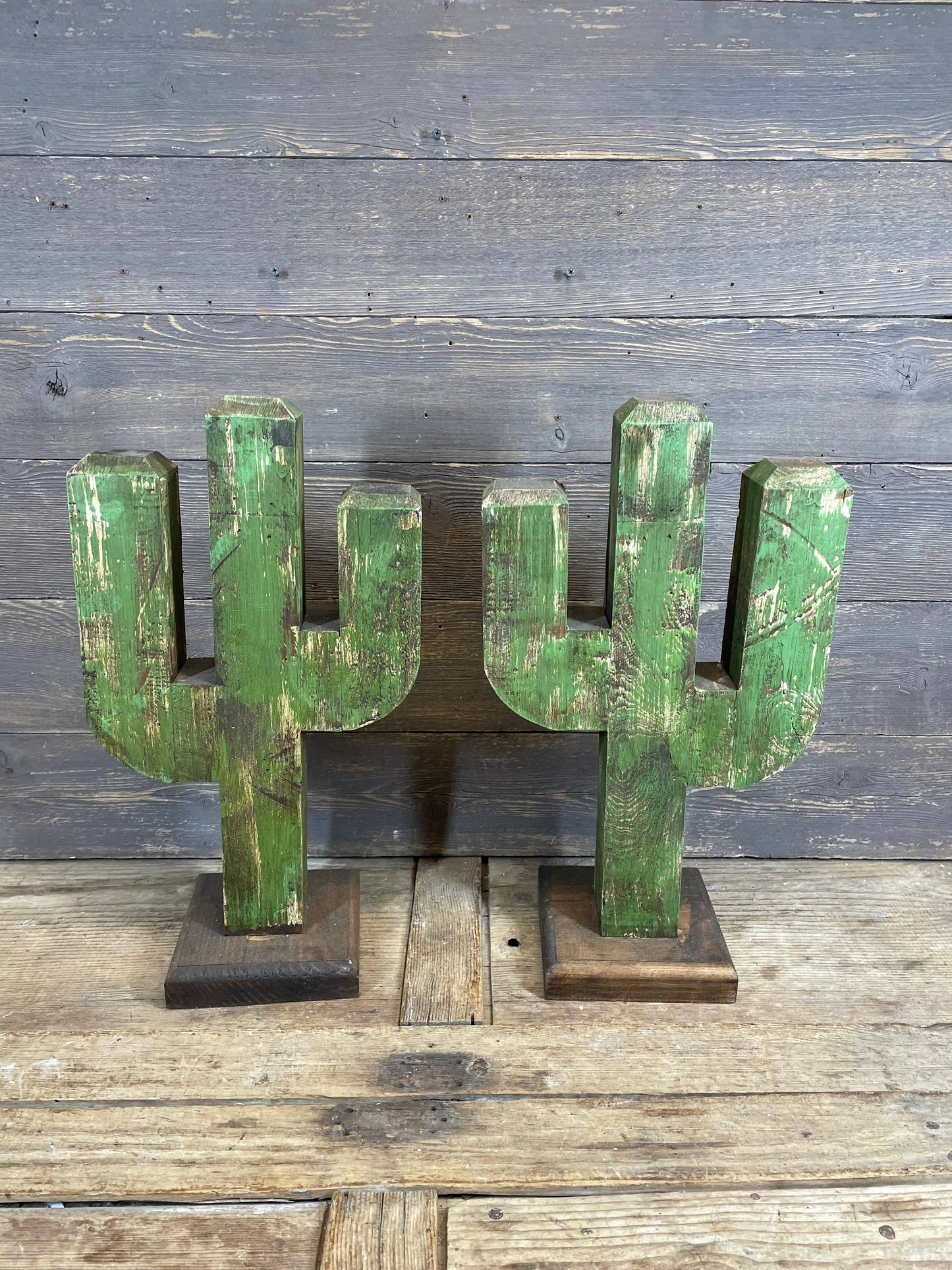 Standing Wood Cactus hand painted