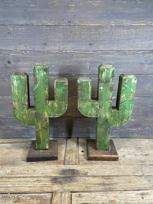 Standing Wood Cactus hand painted