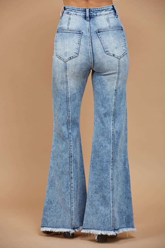 WIDE LEG PALAZZO FIT JEANS WITH STRETCH ACID WASH