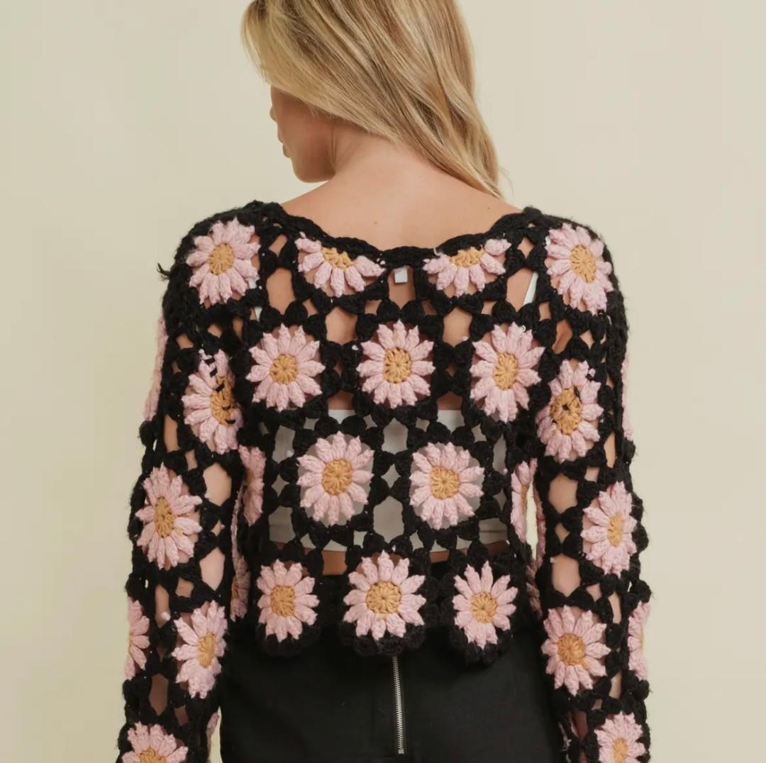 Black crochet with pink flower top