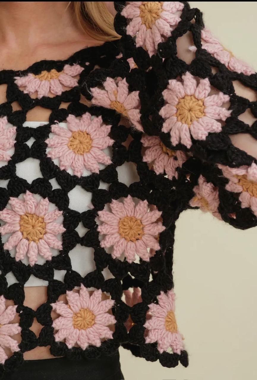 Black crochet with pink flower top