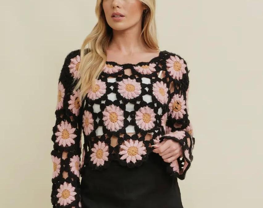 Black crochet with pink flower top