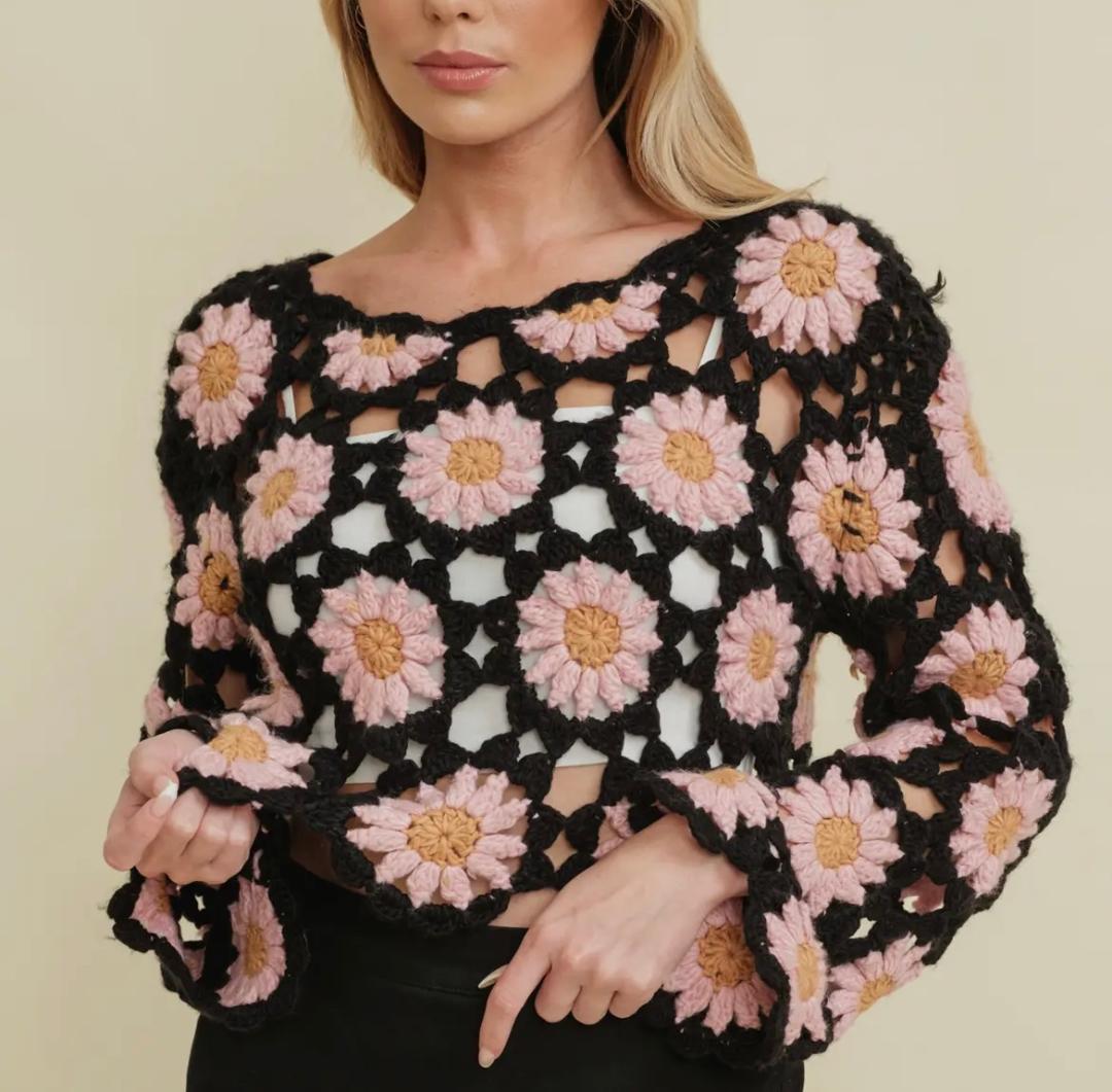Black crochet with pink flower top