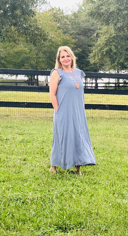 Swiss Dot Ruffle Pocket belt dress