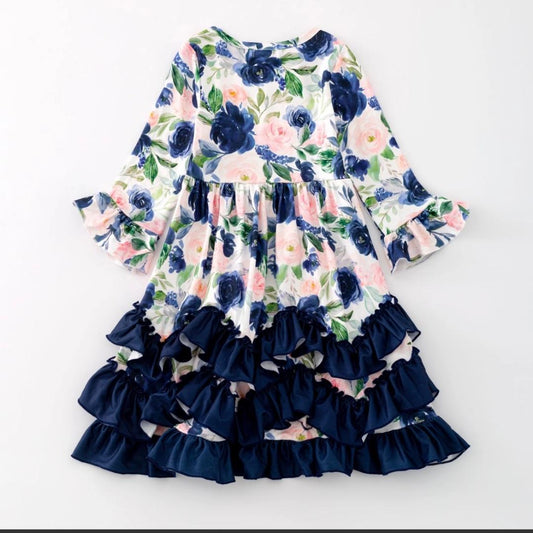 Baby Blue and Navy Blue ruffle dress