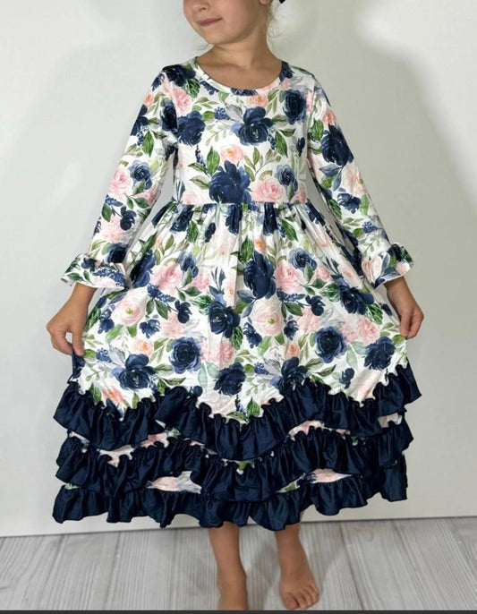 Baby Blue and Navy Blue ruffle dress