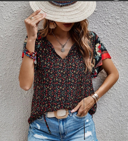Boho Printed V-neck shirt